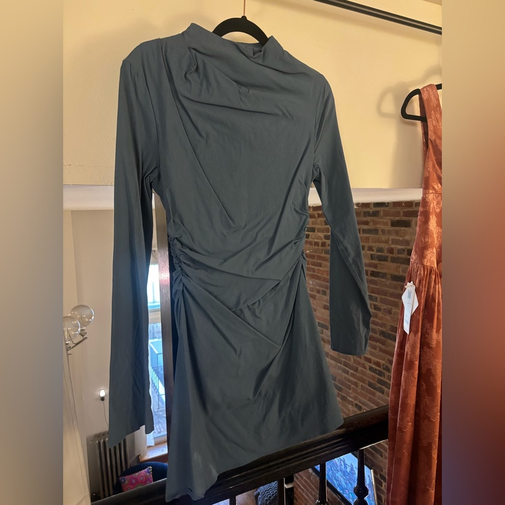 ASOS Long-Sleeve Ruched Dark Teal Mini Dress